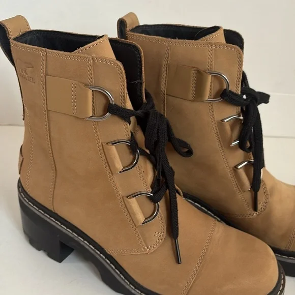Sorel Jane Now lace up d-ring heel combat boot caribou buff waterproof boot - Picture 15 of 16